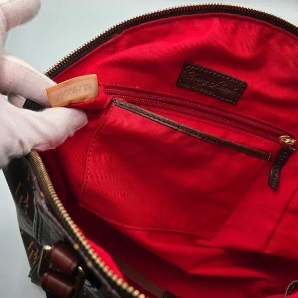 Dooney & Bourke Monogram Satchel Bag Brown Gold DB‎ Logo 1975 Leather Trim - Picture 5 of 11